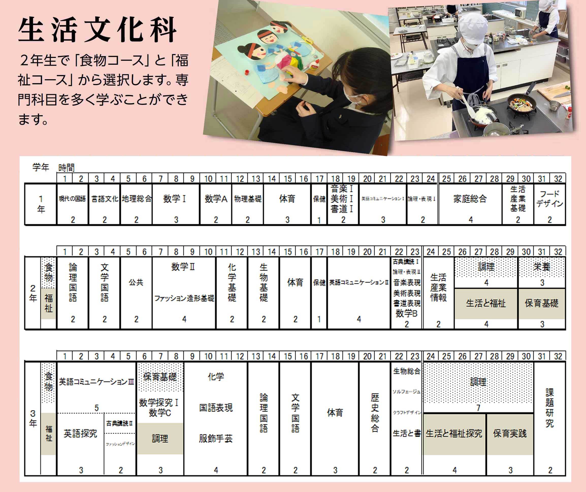 高田北城高等学校生活文化科教育課程